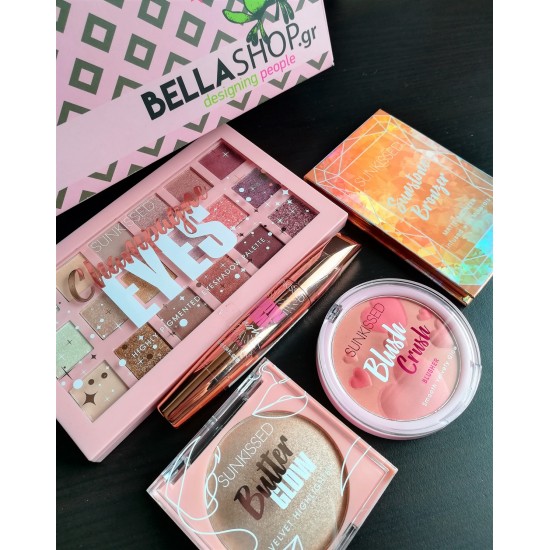 BELLABOX - Valentines by Sunkissed - Champagne Eyes High Pigmented Eyeshadow Palette & Blush Crush Blusher & Butter Glow Velvet Highlighter & Sunstone Bronzer Matte Palette & Show Time Lash Mascara