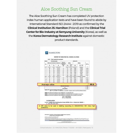 COSRX - Aloe Shoothing Sun Cream Sunscreen SPF50+/PA++++ 50ml COSRX - Aloe Shoothing Sun Cream Sunscreen SPF50+/PA++++ 50ml