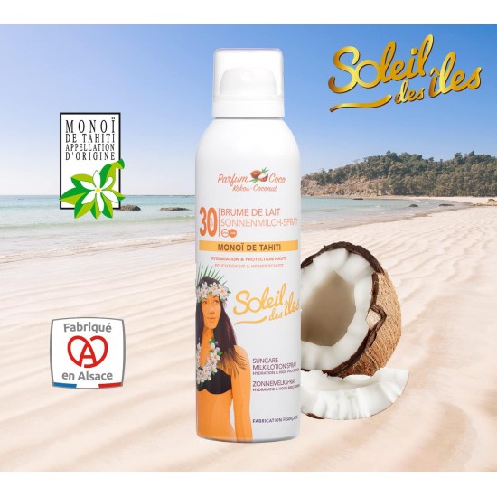 SOLEIL DES ILES Milk Spray with Monoi de Tahiti SPF30 - Coco 150ml SOLEIL DES ILES Milk Spray with Monoi de Tahiti SPF30 - Coco 150ml