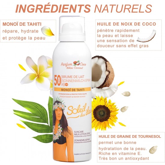 SOLEIL DES ILES Milk Spray with Monoi de Tahiti SPF50 - Coco 150ml SOLEIL DES ILES Milk Spray with Monoi de Tahiti SPF50 - Coco 150ml