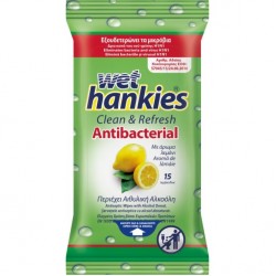 Wet Hankies Clean & Fresh Antibacterial Lemon - 15 Τμχ